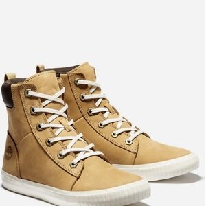 Timberland Tan High-Top Sneakers with White Accents